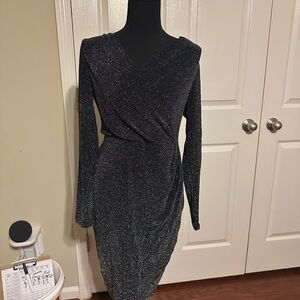 Catherines Black Asymmetrical Glitter Dress